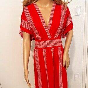 Anne Klein Short Sleeve Belted V Neck Dress sz 14